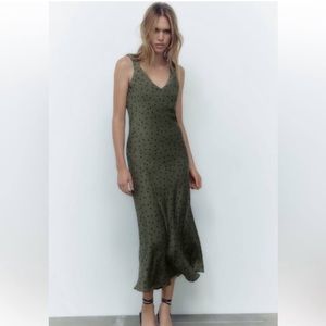 Zara Green Polka Dot Satin Slip Dress
